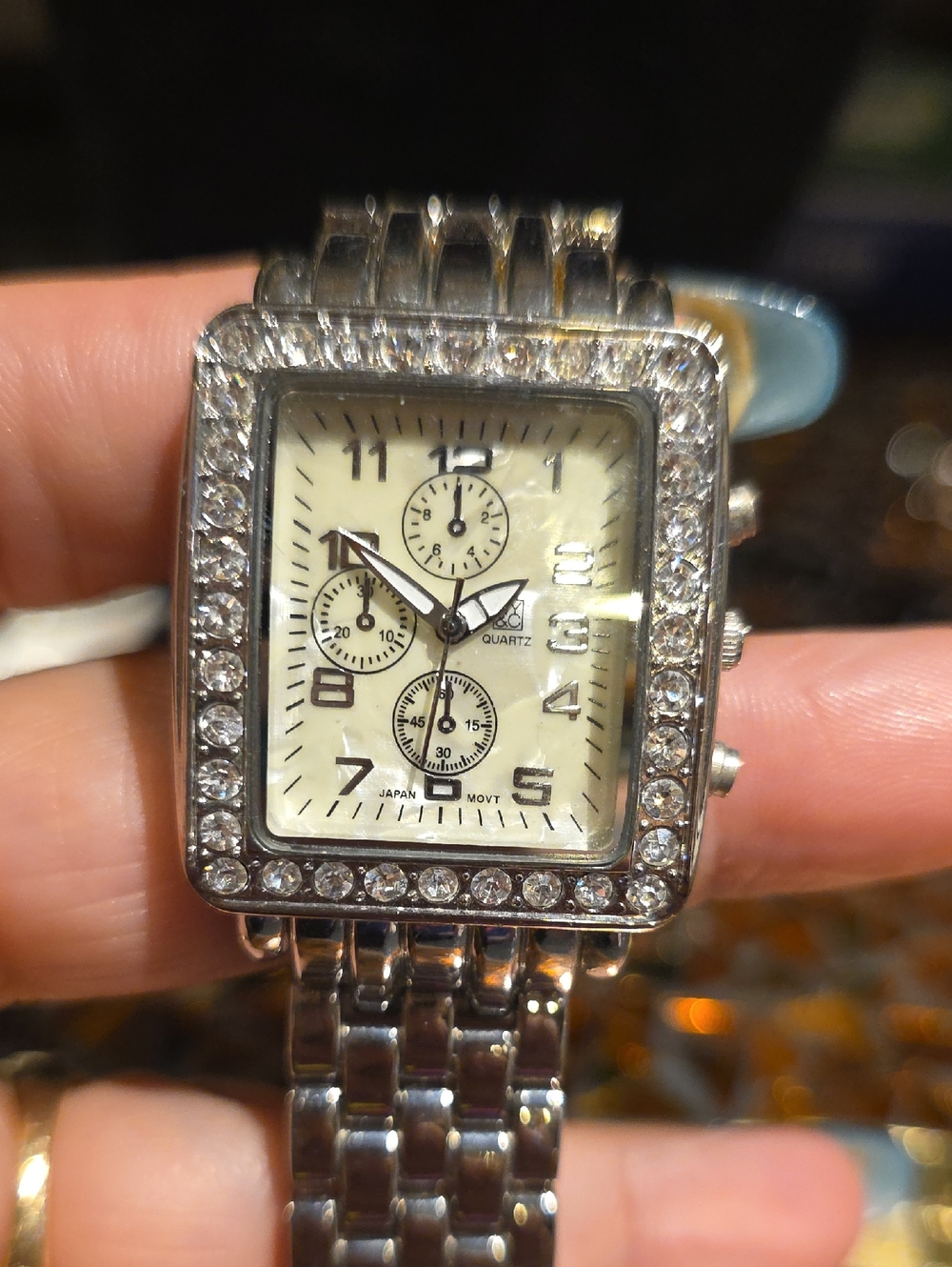 New York & Company Silver Men’s Crystal-Accent Square Quartz Watch